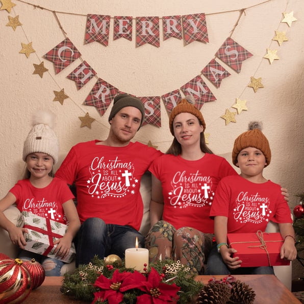 (Parcel Llegado Necesita 15 Días) 1pcs Navidad Es Todo Acerca De Jesús Familia A Juego Camiseta Vacaciones Top