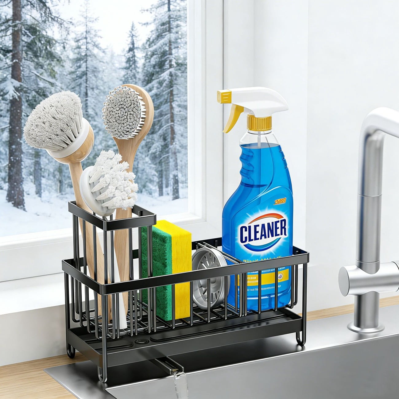 Kitchen Sink Rack Sponge Holder Soap Dish Drain Storage Organizer Brush Holder