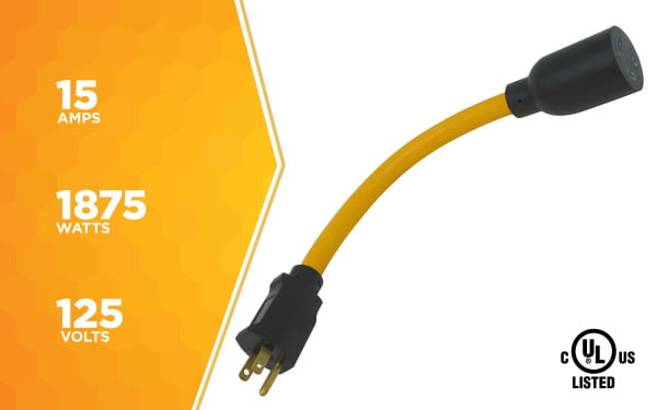 9 in, 12/3 Gauge Coleman Cable Generator Cord Adapter Yellow 