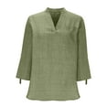 thumbnail image 6 of TKLPEHG 3/4 Sleeve Tops for Women Cotton Linen Roll Sleeve Tunic Tops Spring Soft Lightweight V-Neck Solid Color Blouses (Green,S), 6 of 7