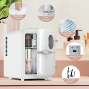 Auseo Mini Fridge, Portable Fridge Personal, 4 Liter/6 Cans Countertop, 120V AC/ 12V DC, Cooler and Warmer for Drink Office Dorm Bedroom Car, White