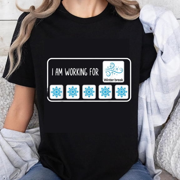 100% Cotton I Am Working For Winter Break Snowflake Progress Bar Funny Christmas Holiday Shirt for Women Men Unisex Casual T-Shirt