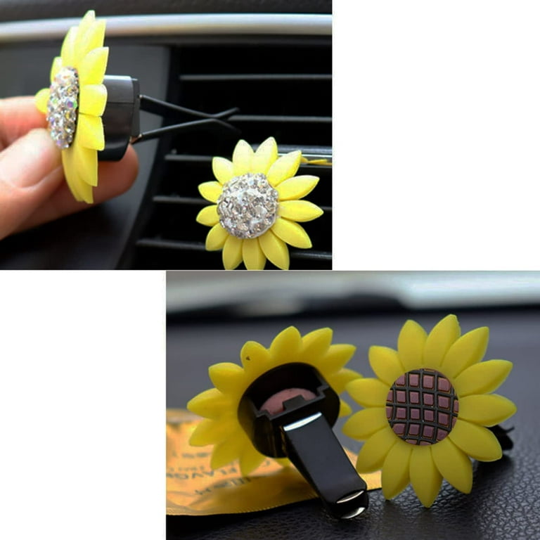 2pcs/Pack Glitter Bling Car Fragrance Crystal Sunflower Car Diffuser Air  Freshener with Vent Clip (4 pcs Heart B)