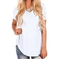 thumbnail image 1 of Uhndy Short Sleeve T-shirt Top for Womens Casual Loose V Neck Tunic Blouse Swallowtail Hem Fashion Tee Ladies Oversized Beach Dailywear T Shirts White 2XL, 1 of 4