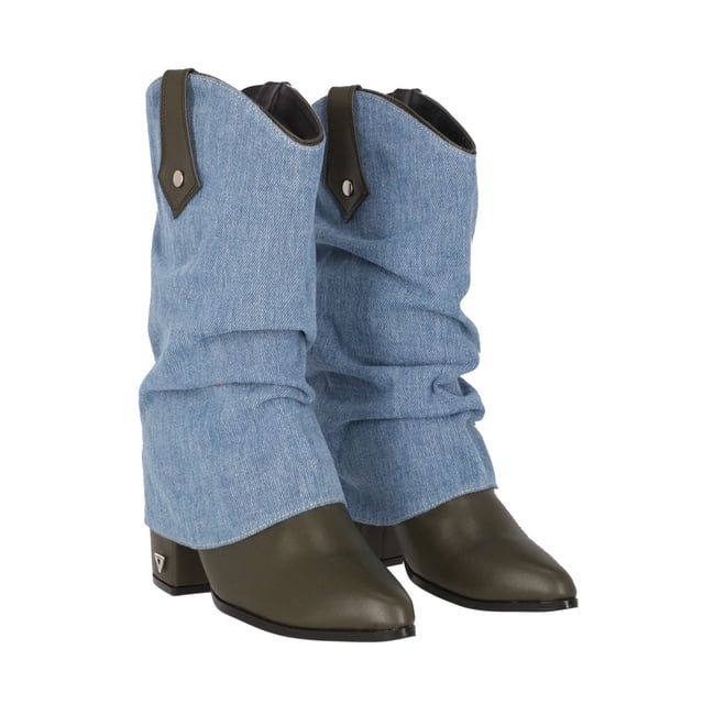 Platonia|Bota Vaquera Cowboy Denim Verde Ivanna Mezclilla Desmontable Mujer, Bota Moderna Estilizada Cowboy