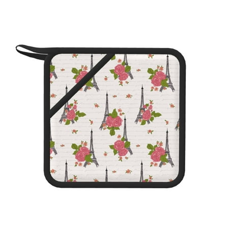 

1 PCS Pot Holders for Kitchen - Heat Resistant Silicone Pot Holders with Hanging Loop roses Tower flower Non Slip Oven Hot Pads Potholders for Decor Baking Cooking Kitchen