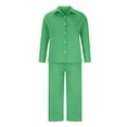 thumbnail image 4 of UAMVSH Cotton Linen Outfits for Women Plus Size 2 Piece Beach Vacation Lounge Sets Button down Long Sleeve Shirts Palazzo Slack Pants(Large,Green), 4 of 7