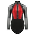thumbnail image 3 of iiniim Girls Leotard Shiny Color Block Long Sleeve Gymnastic Athletic Bodysuit for Yoga Sports Dancewear Red 16, 3 of 7