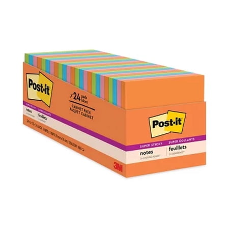 Post-It Notes Super Sticky Pads in Rio De Janeiro Colors, 3 X 3, 70-Sheet Pads, 24/Pack