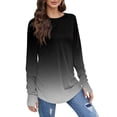thumbnail image 2 of Hauts de Printemps pour Femmes Manches Longues Col Rond Mode Basique Tunique Imprimée Trou de Pouce T-Shirts pour Femmes Noir L, 2 of 4