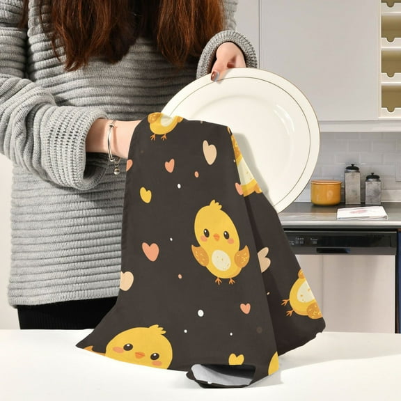 BZSMCE Kitchen Towels Creative Cute Yellow Chicken Baby Pattern Durable Kitchen Towel