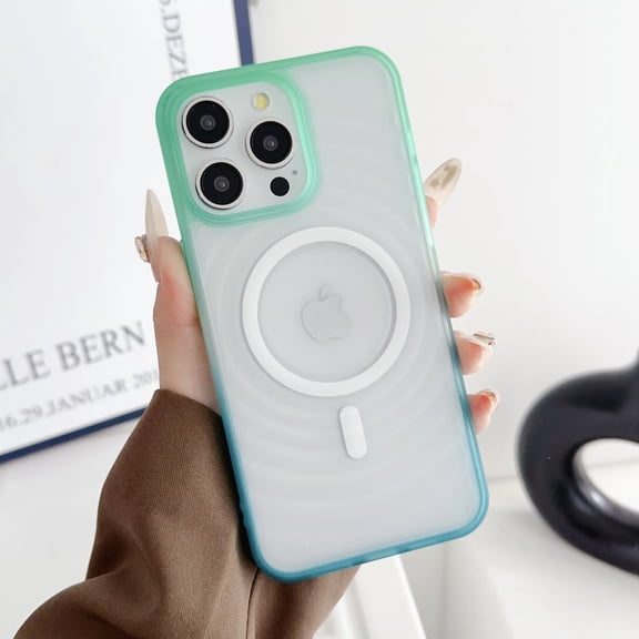 Magnetic Designed for iPhone 15 Pro Max Case, [Compatible with Magsafe][Military Grade Drop Protection] Protective Shockproof Translucent Matte Slim Phone Case for iPhone 15 Pro Max, Green Lightblue