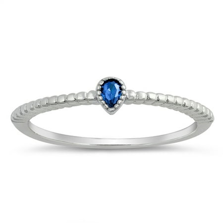 Blue Simulated Sapphire Stackable Midi Cute Ring .925 Sterling Silver Band Size 5