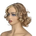 thumbnail image 5 of Women Gold Brazilian Short Wavy Curly Parting High Temperature Fiber Wig Hair, 5 of 5