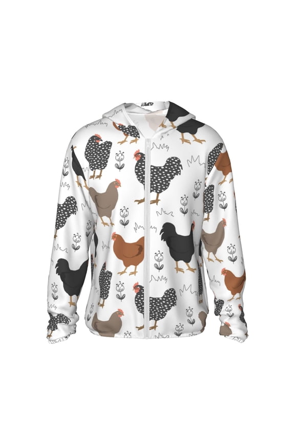 Retro Rooster Print Men's Women Light Jacket Full Zip Sun Protection Hoodie Long Sleeve Sun Shirts for Men Hiking Fishing Zip Pockets-X-Large