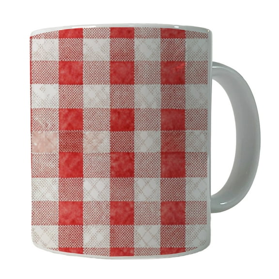 Red White Gingham Watercolor 11oz Ceramic Coffee Mug