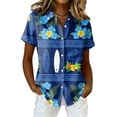 thumbnail image 2 of Bbyeadc Hawaiian Shirts for Women Short Sleeve Collared Shirts Button Down Lightweight Tee Casual Loose Summer Beach Top,Royal Blue(L), 2 of 5