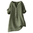 thumbnail image 2 of MORESEC Women V Neck 3/4 Sleeve Button Down Curved Hem Casual Basic Tshirt Vacation Fashion Clothes, Army Green XL, 2 of 9