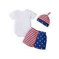 thumbnail image 3 of Newborn Baby Boy My 1st 4th of July Outfits Short Sleeve Bowtie Romper+Flag Shorts+Hat 3Pcs Clothes Set, 3 of 7