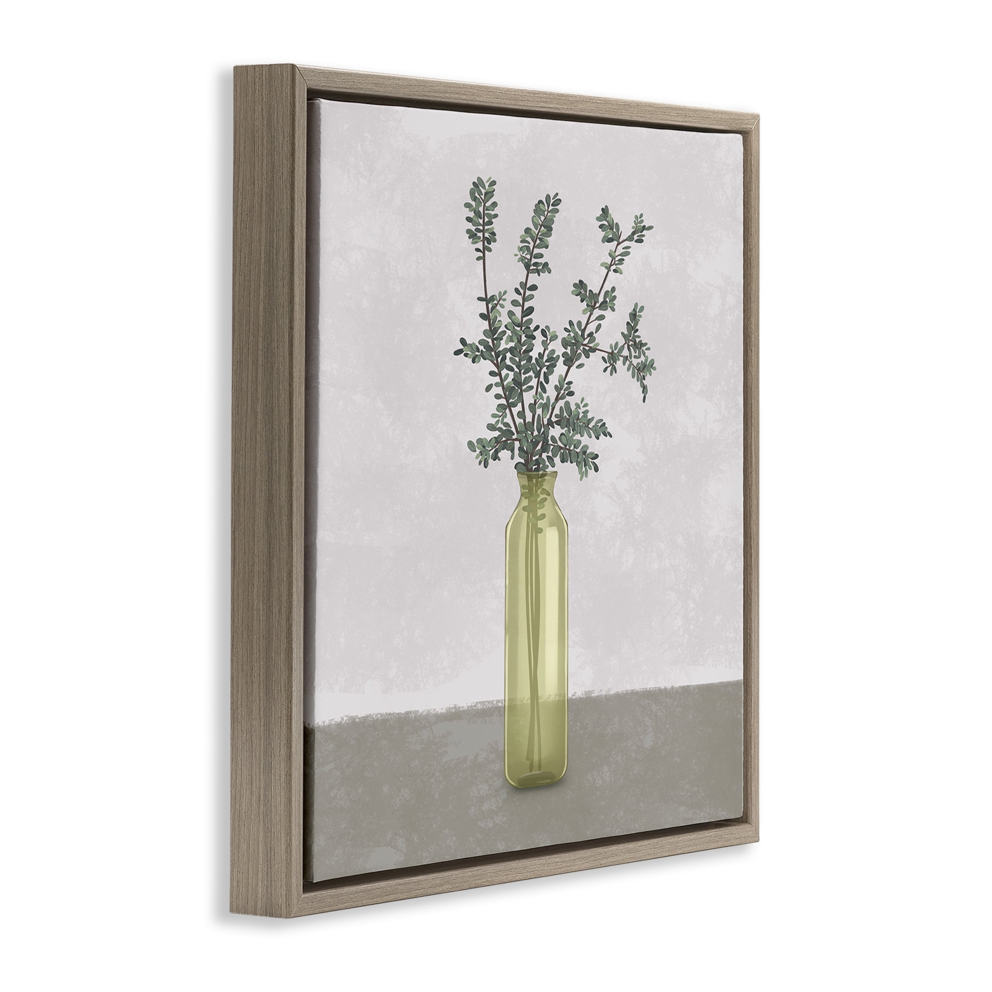 Stupell Industries Plant in Vase Neutral Grey Design Botanical & Floral Painting Brown Floater Framed Canvas Art Print Wall Art, 25 x 25