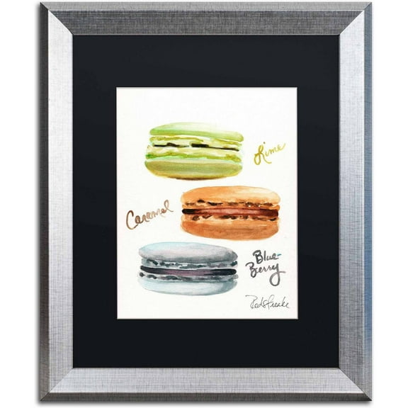 Trademark Fine Art "4 Macarons" Canvas Art by Jennifer Redstreake Black Matte, Silver Frame