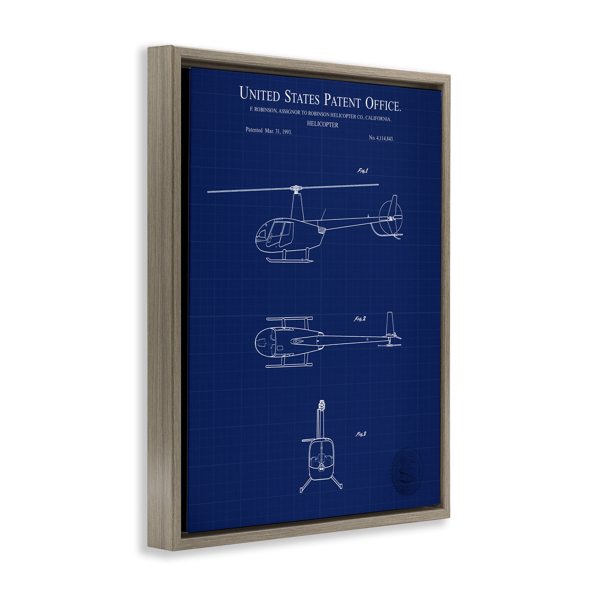 Stupell Industries Detailed Helicopter Blueprint Transportation Painting Brown Floater Framed Art Print Wall Art, 17 x 21