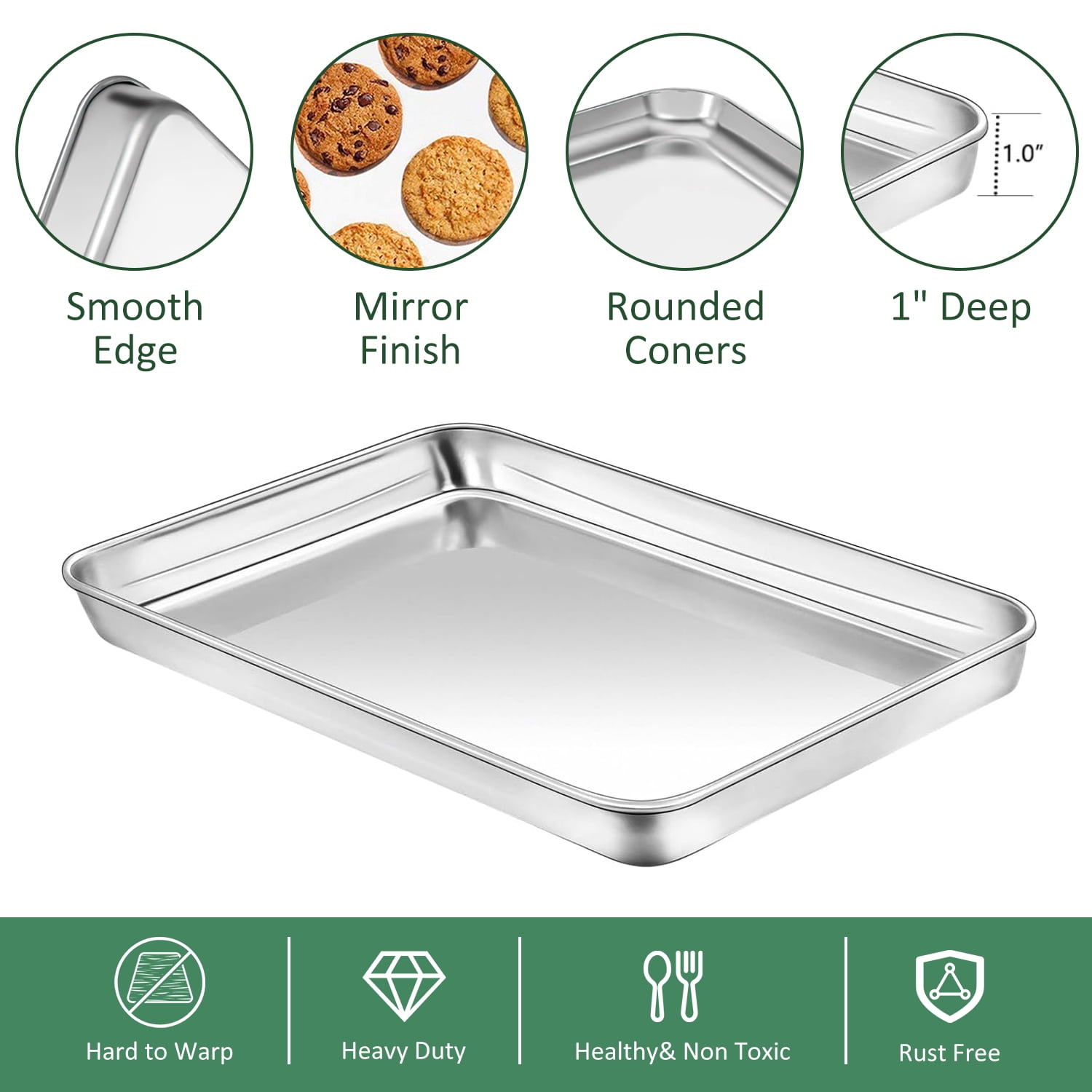 Baking Sheet with Rack Set (2 Pans + 2 Racks), 16” x 12” x 1” Stainless Steel Baking Pan Tray with Cooling Rack, Nonstick Cookie Sheet, Warp Resistant & Heavy Duty & Rust Free