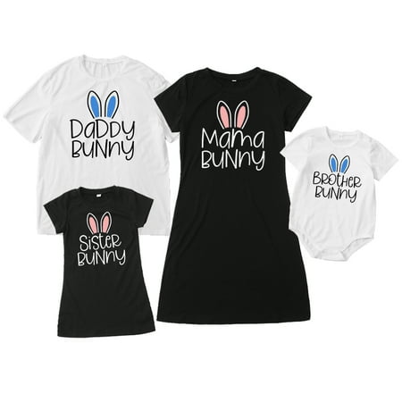 

Family Matching Outfits Mommy and Me Short Slevee Tank Dresses Cute Bunny Ear Baby Rompers Tops T shirt Dad and Son Matching Clothes