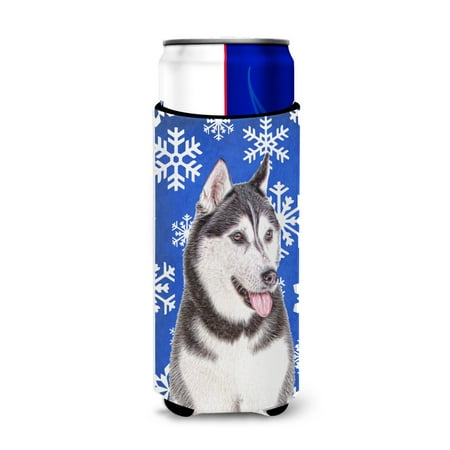 

Carolines Treasures KJ1175MUK Winter Snowflakes Holiday Alaskan Malamute Ultra Hugger for slim cans Slim Can