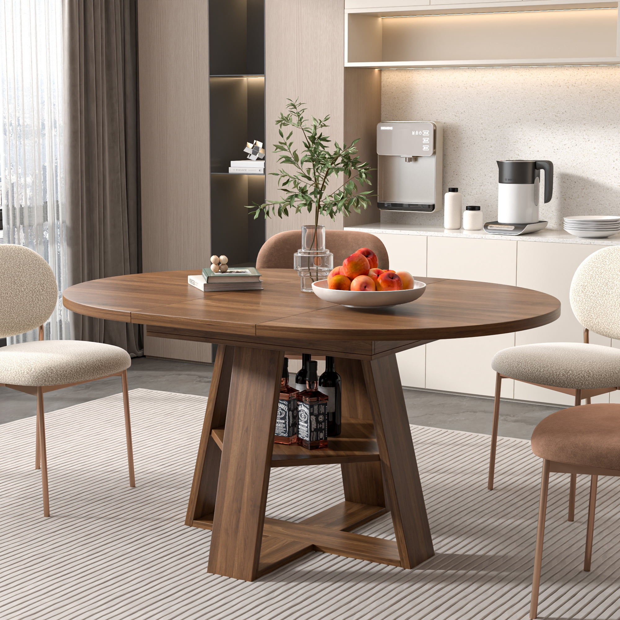 Round Dining Table Modern Extendable Dining Table with Removable Leaves for Kitchen