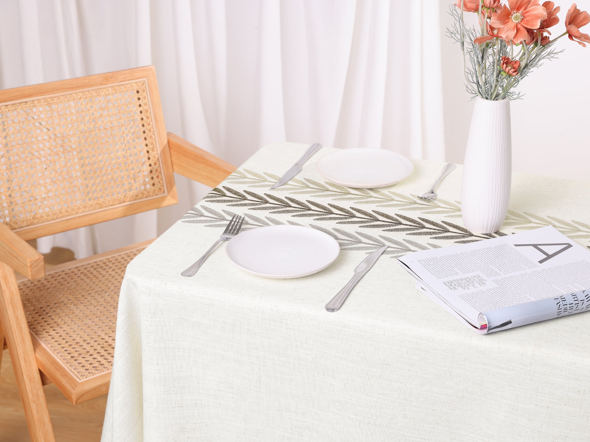 Unique Bargains Rustic Tablecloth Cotton Linen Waterproof Table Cover with Tassels, Coffee 55"x87"