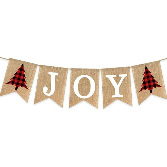 Joy Buffalo Plaid Burlap Banner Christmas Holiday Season Party Bunting Signs Buffalo Plaid Tree Black Red