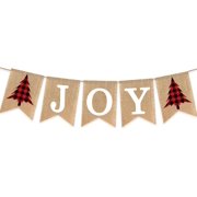 Joy Buffalo Plaid Burlap Banner Christmas Holiday Season Party Bunting Signs Buffalo Plaid Tree Black Red
