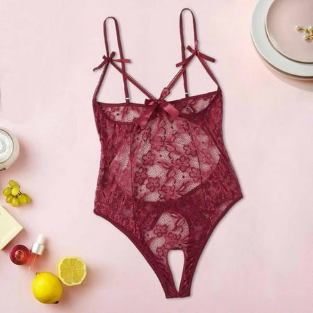 

Homadles Lingerie for Women- Lace Slim Fit One Piece Sexy Sleepwear Halter Lingerie Sets Wine S