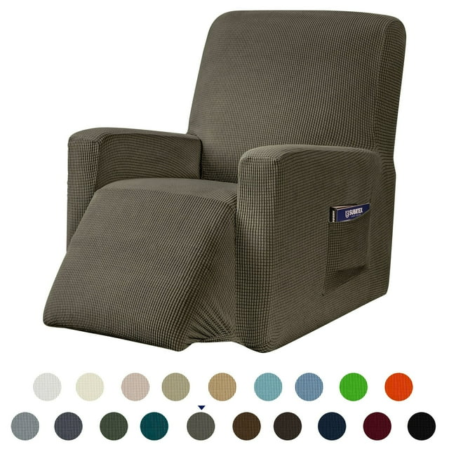Subrtex Housse Extensible pour Fauteuil Inclinable 1 Pce, Housse Texturée à Carreaux avec Poches