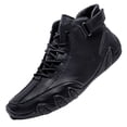 thumbnail image 3 of Domuza Men's Casual Handmade High Top high boots Leather Outdoor Walking Sneakers summer Slip-on Lightweight Non-Slip Waterproof Driving Chukka Boots Black 11 (EU-47), 3 of 4