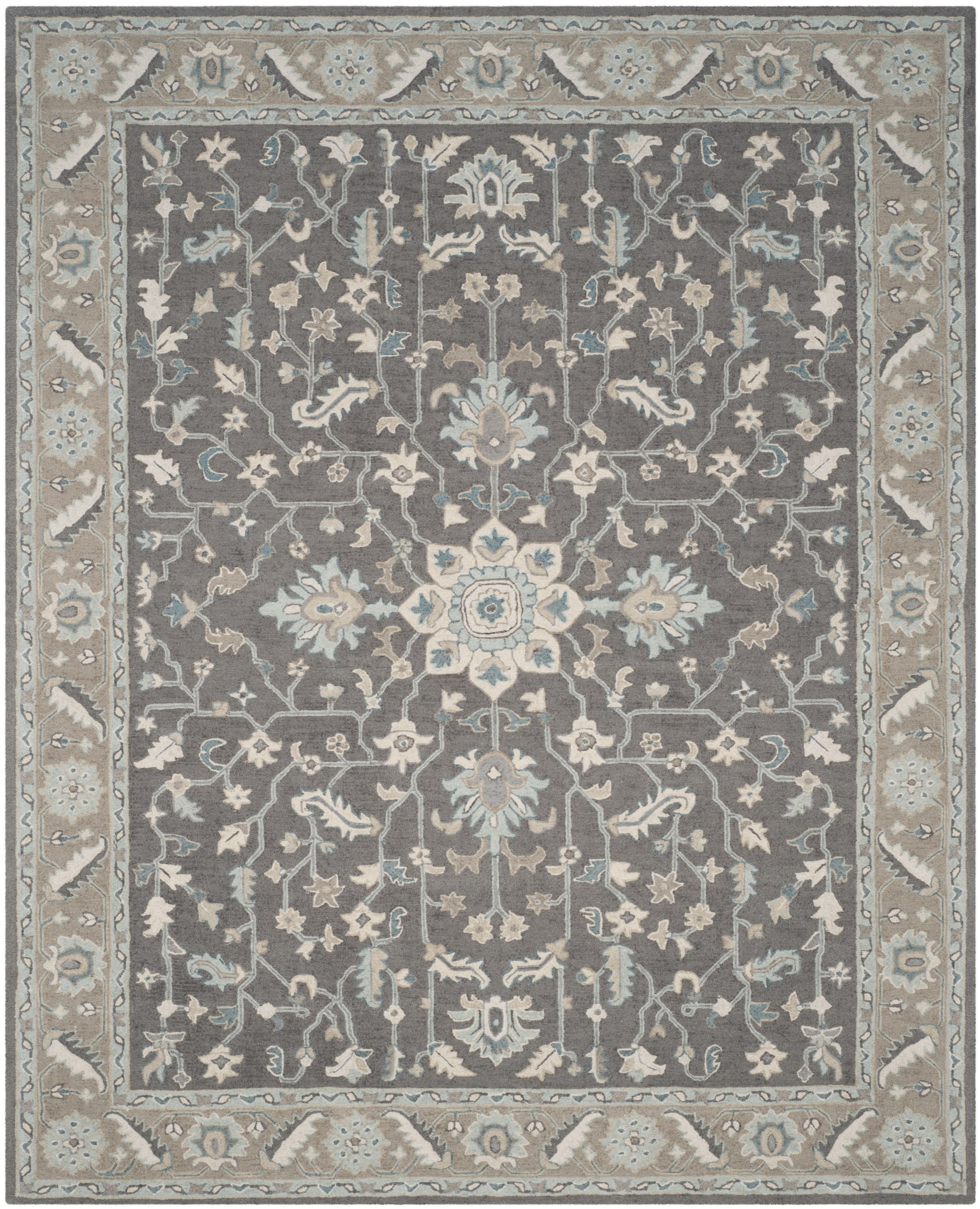 SAFAVIEH Blossom Shevon Oriental Wool Area Rug, Dark Grey/Light Brown, 8'9" x 12'
