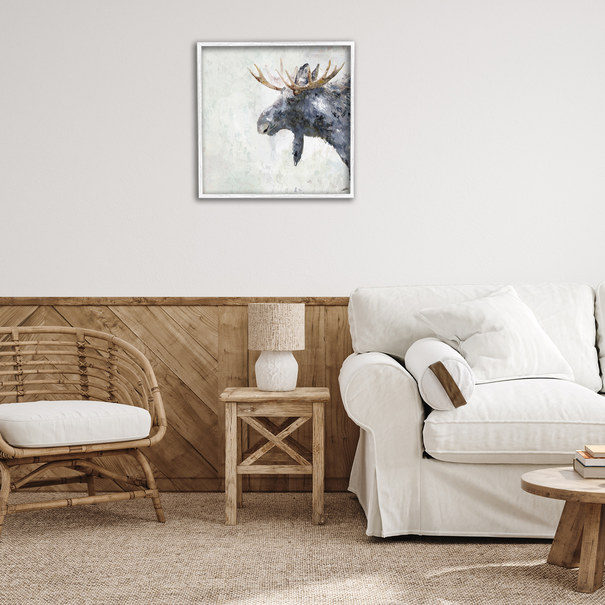 Stupell Industries Rustic Moose View Animals & Insects Painting White Framed Art Print Wall Art, 24 x 24