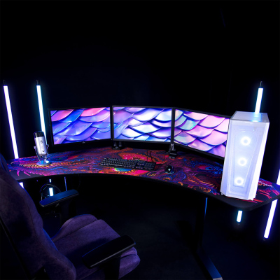 Arozzi Arena Angelo UltrawideFull Surface Water Resistant Desk Mat 3 Custom Monitor Mount Cut Outs and Under the Desk Cable Management - Crawling Chaos