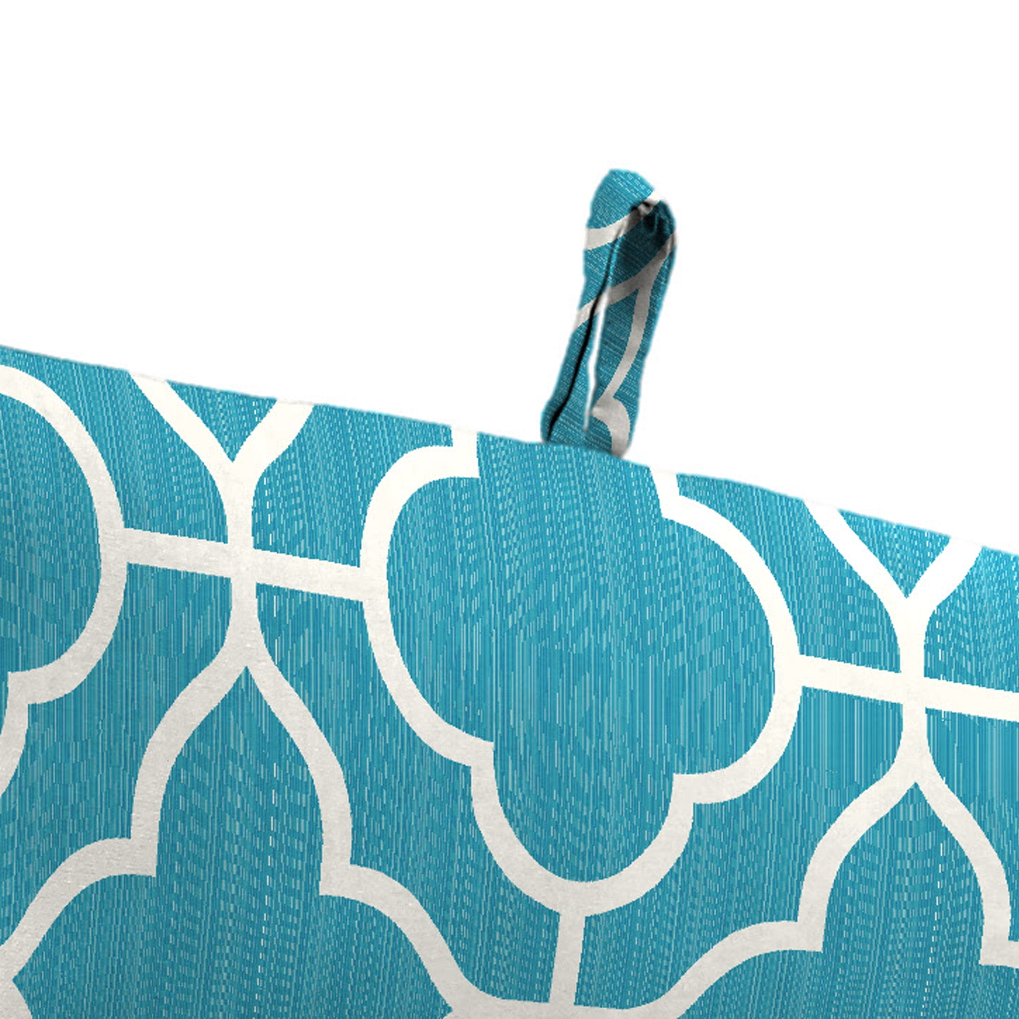 Jordan Manufacturing 44" x 22" Fandango Alaskan Blue Quatrefoil Rectangular Outdoor Chair Cushion with Ties and Hanger Loop