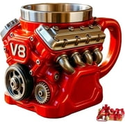 Vggrvlo Retro Engine Coffee Mug V8 Engines Stainless Steel Cup Personalized Double Wall Insulation Car Mug with Handle Perfect for Father's Day, Christmas, Husband, Mechanic, Car Enthusiast