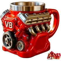 Vggrvlo Retro Engine Coffee Mug V8 Engines Stainless Steel Cup Personalized Double Wall Insulation Car Mug with Handle Perfect for Father's Day, Christmas, Husband, Mechanic, Car Enthusiast