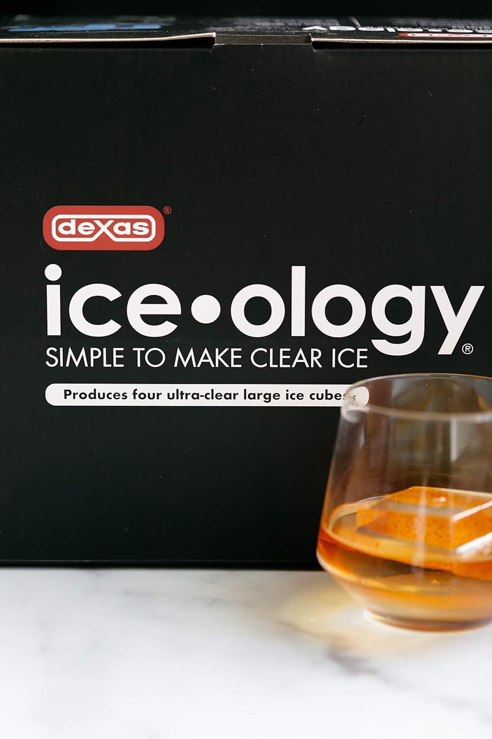 Dexas ice•ology Silicone Clear Ice Maker Tray for Crystal Clear Craft Cocktail Ice, 4 Count Square Cube Tray