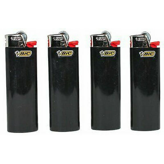 New Lot of 4 Bic Ebony Jet Black Full Size Lighters Regular Bic Size Lighters