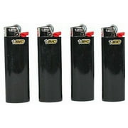 New Lot of 4 Bic Ebony Jet Black Full Size Lighters Regular Bic Size Lighters