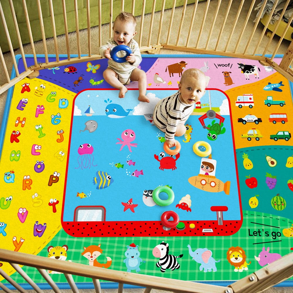 Baby Crawling Mat,Baby Play Mat for Floor,Large Educational Tummy Time Cotton Playmat, Foldable Non-Slip Super Soft Baby Mat for Playing Area Rug Gym Activity for Infants Toddlers Boys Girls
