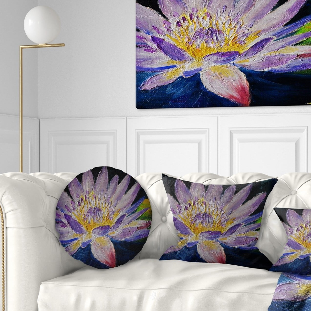 Plush Velvet Decorative Floral Lotus Water Lily Artwork Cushion Pillow Cover