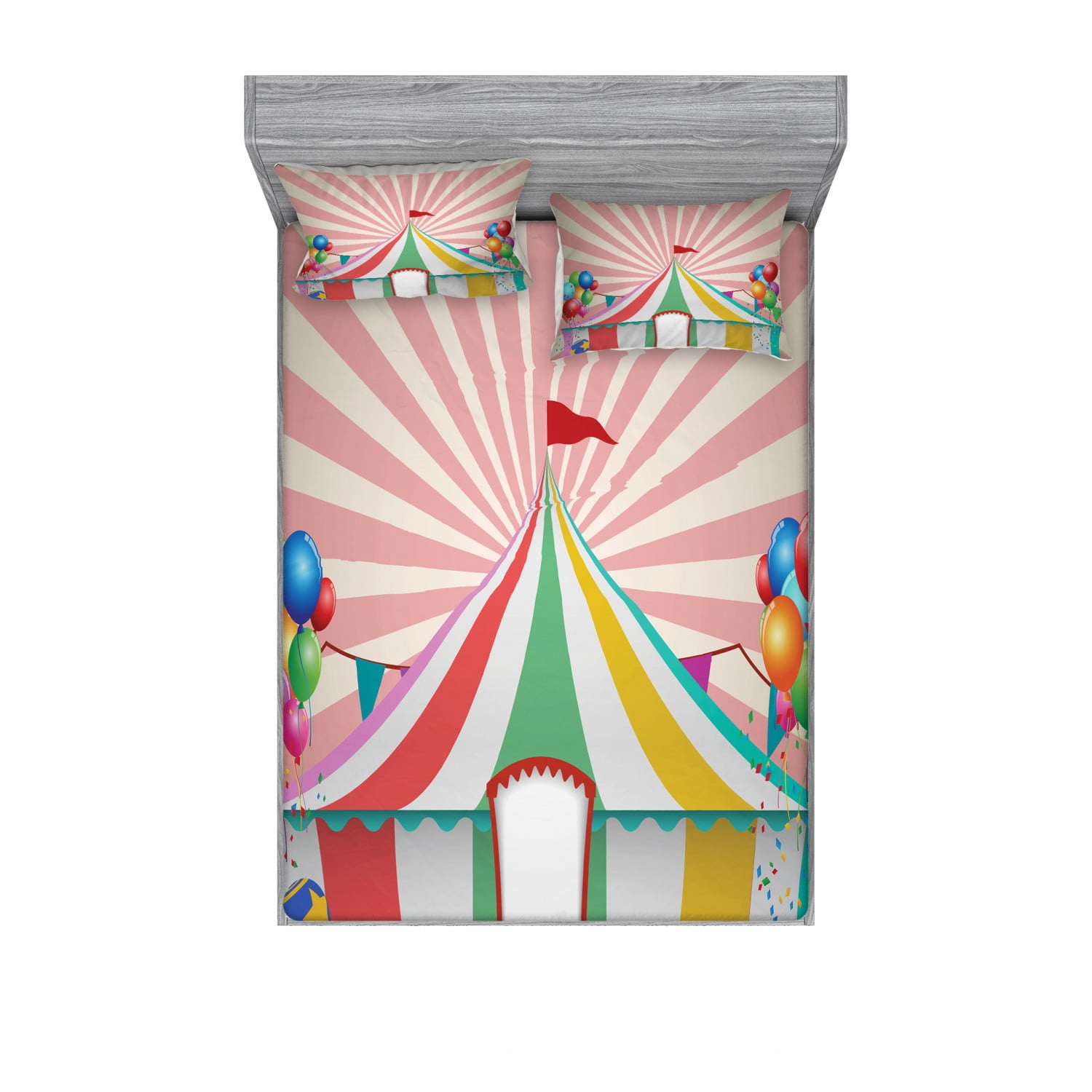 Circus Bedding Set with Sheet & Covers, Old Style Vintage Circus Tent