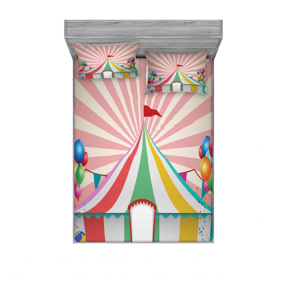 Circus Bedding Set with Sheet & Covers, Old Style Vintage Circus Tent