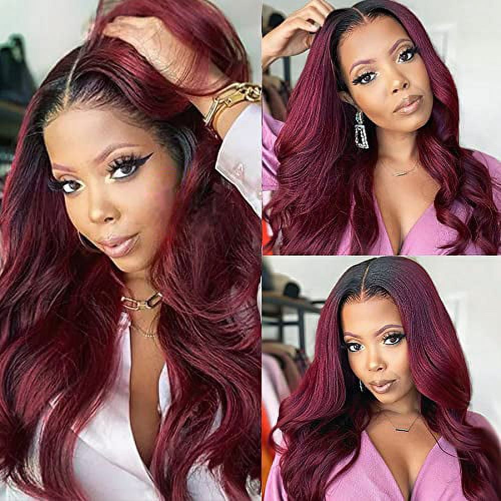 Ombre Brazilian Hair Body Wave (T1B/99J,20") Ombre Human Hair 3 Bundles Ombre Brazilian Human Hair 100% Unprocessed Virgin Remy Hair Bundles 2 Tone Black to Burgundy Human Hair Weave
